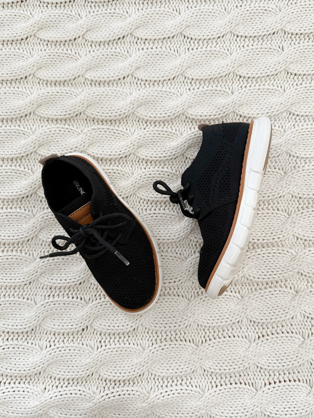 Bruno Marc Boys Black Knit Lace-Up Sneakers with White Sole
